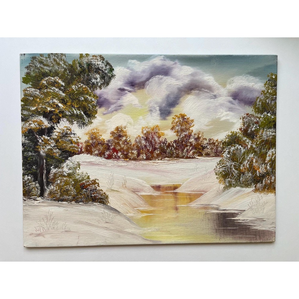 Original Acrilic Painting, unsigned Winter Landscape 16x12 on canvas board